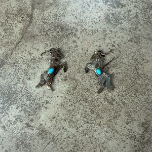 Silver Horse Earrings with Turquoise Accents